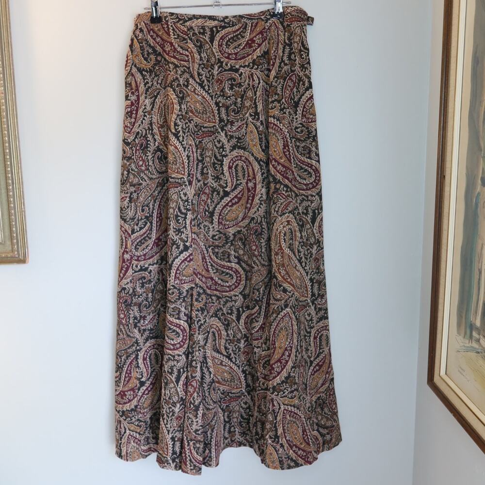 Vintage Breeches Paisley Maxi Skirt Womens 10 Burgundy Brown Boho Multicolor y2k